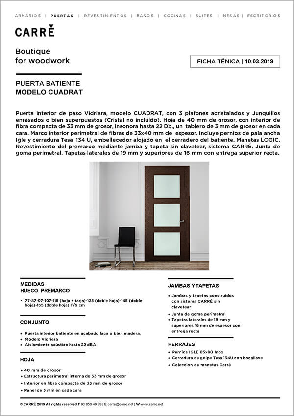 Ficha técnica puerta interior CUADRAT